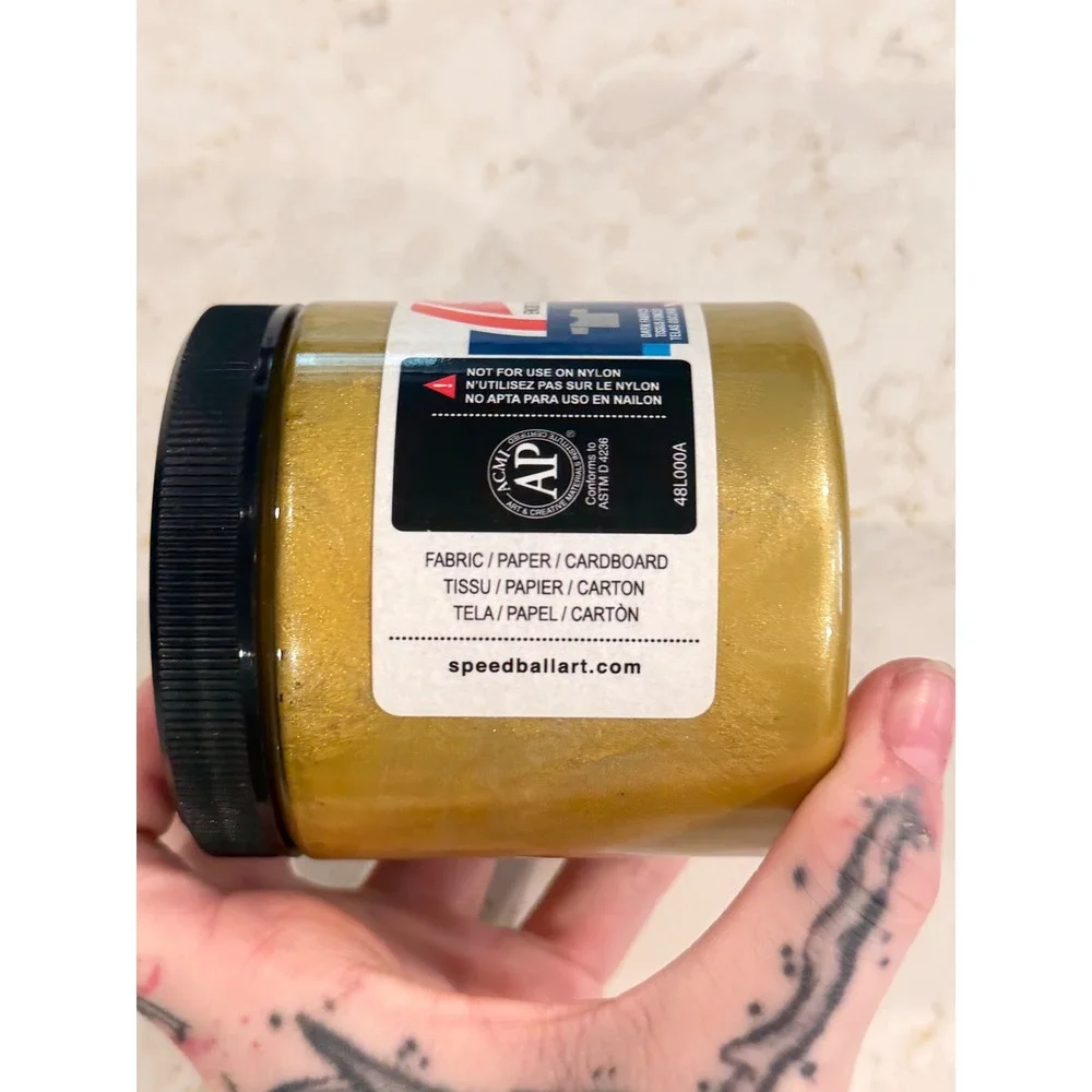 Speedball Opaque Fabric Screen Printing Ink Gold 8oz 4808 Metallic DIY Crafting